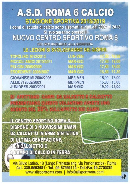 volantino scuola calcio Roma6 2018